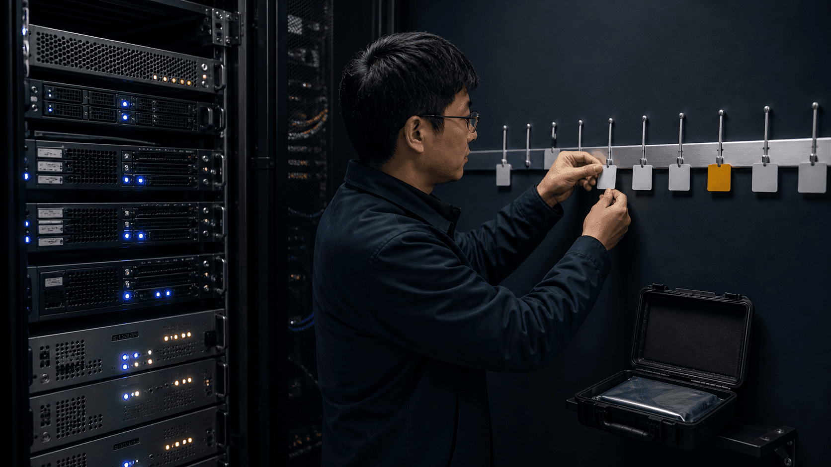 工程师在机房值守台核对故障时间线与备份介质